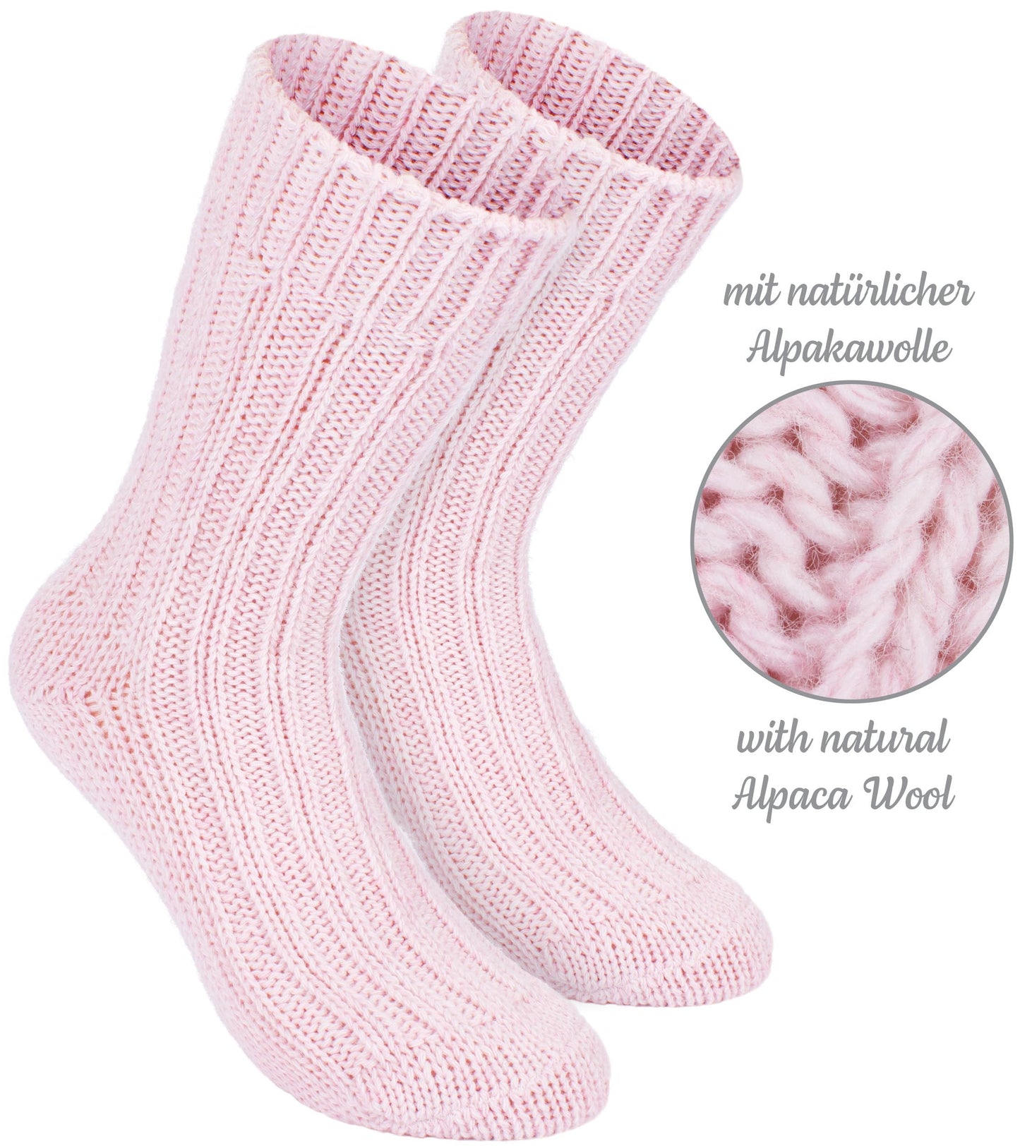 BRUBAKER 4 pairs of alpaca socks with alpaca wool - winter sock set for men and women - pink - size 39-42