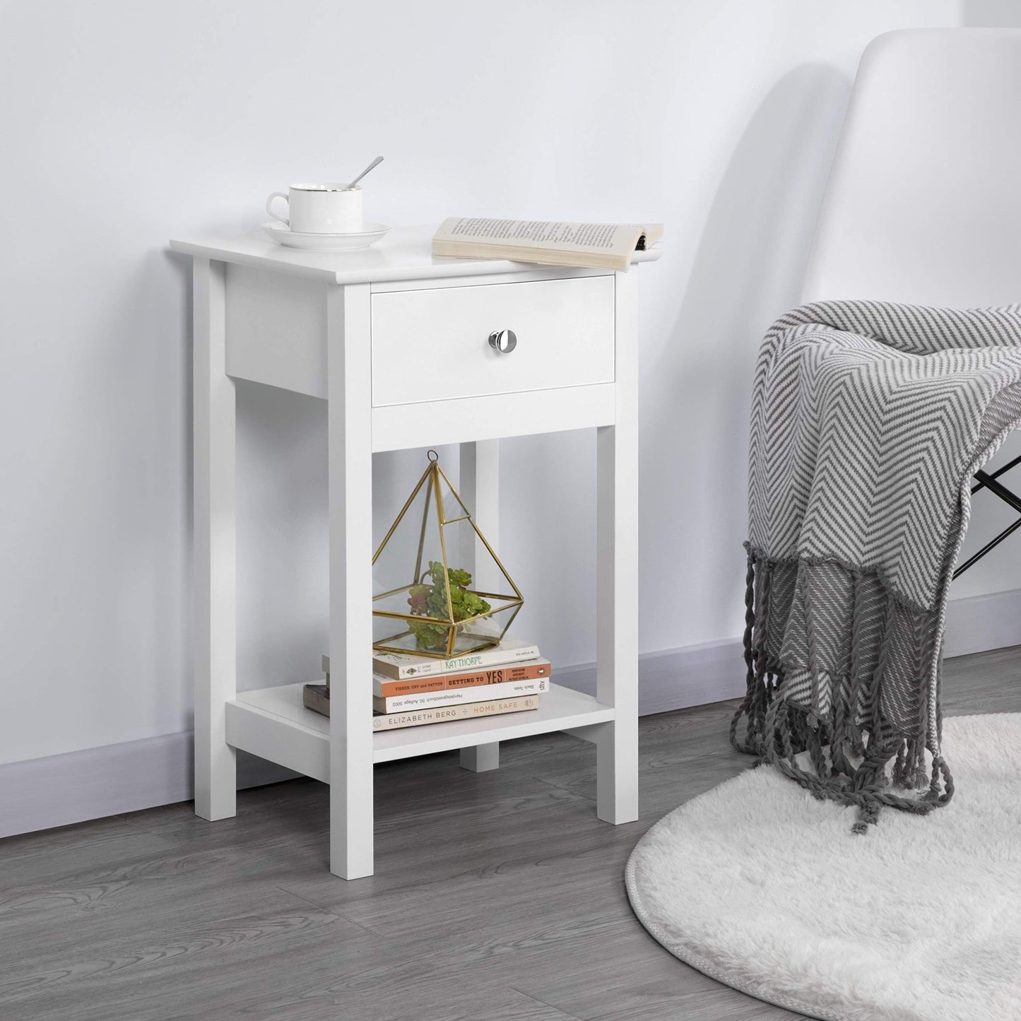 Yaheetech 2 Pack Nightstand Side End Table with Drawer and Shelf Modern Telephone Table Coffee Table made of MDF 40 x 30 x 61 cm, White