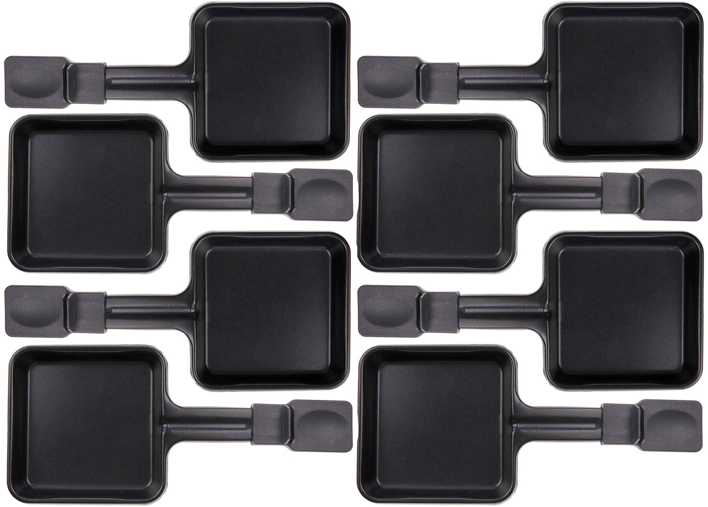 8x Raclette Pans 23178 10x10cm, Extra Long Handle, Universal for Raclettes (dimensions in text)