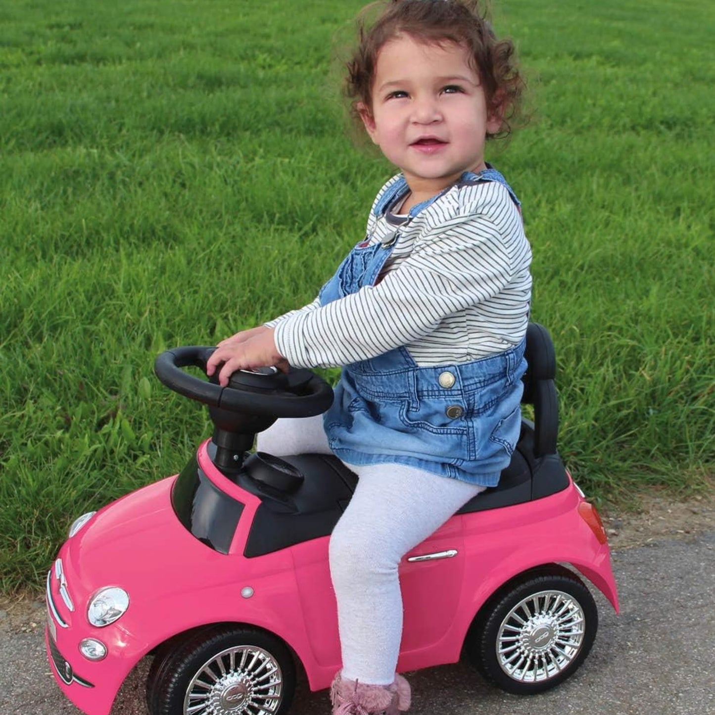COIL FIAT 500 - Officially Licensed car with storage compartment under the seat, push and pull handle, various sounds -Bobby Car push handle -Bobby Car steering wheel -Toddler ride-on car (pink)