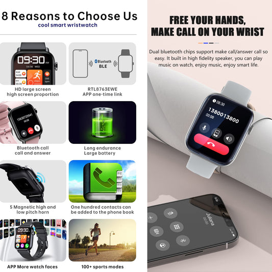 Women's smartwatch with phone function, 1.8-inch HD touchscreen wristwatch heart rate monitor with 123 sports modes SpO2 sleep monitor IP68, menstrual cycle fitness tracker pedometer calories Android iOS (Silver)