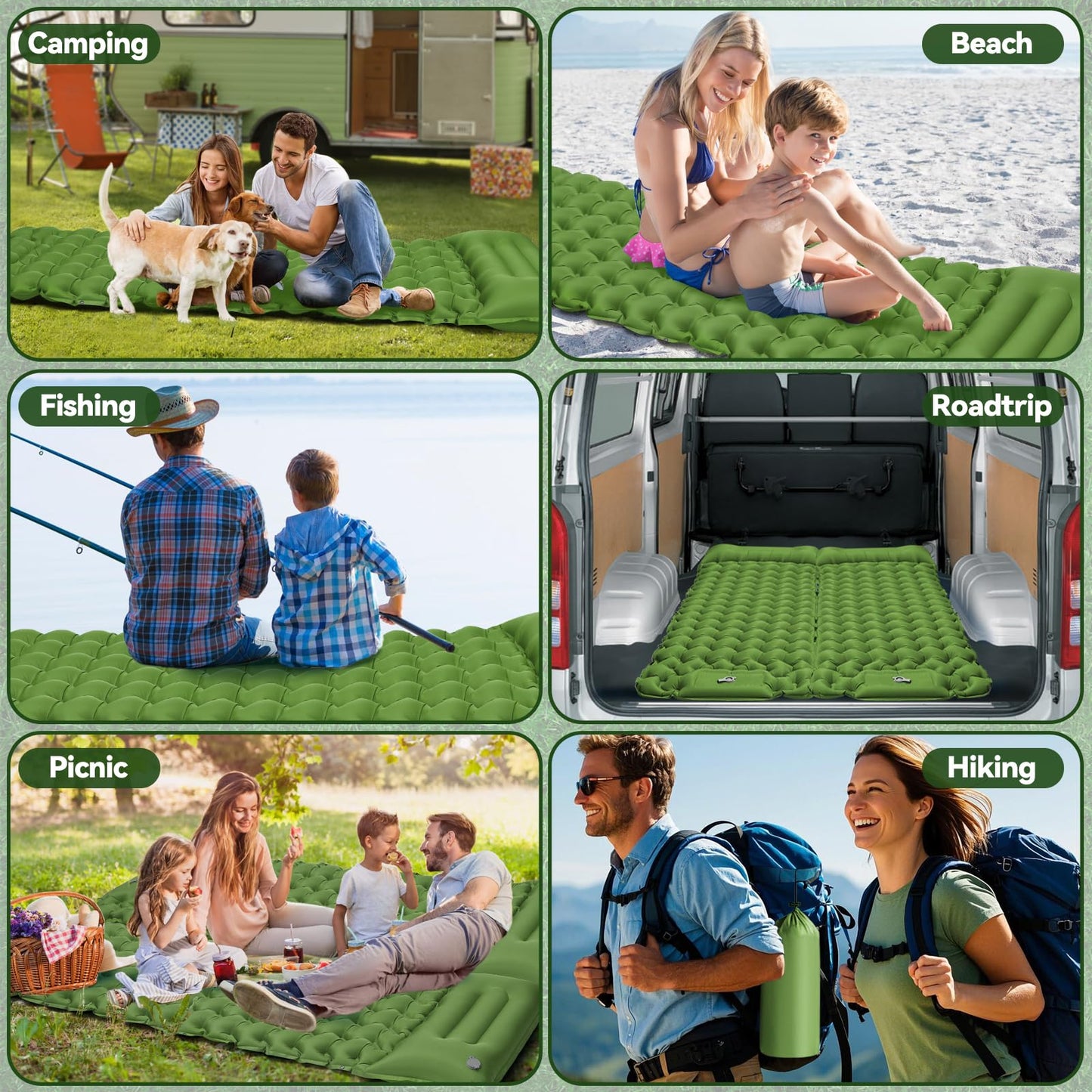 Self-inflating sleeping pad camping air mattress 200 * 68CM Ultra-light camping mat with pillow Portable air cell mat Waterproof sleeping mat for outdoor, hiking, tent, beach