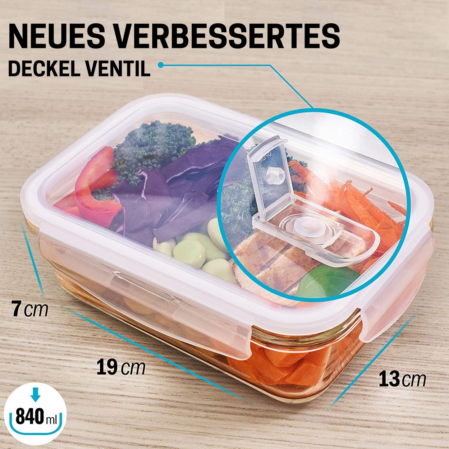 Igluu Meal Prep glass food storage containers with BPA-free lid (5-pack + 1 spare lid) - microwave, oven, freezer, dishwasher safe, leakproof - 840 ml - durable borosilicate glass.