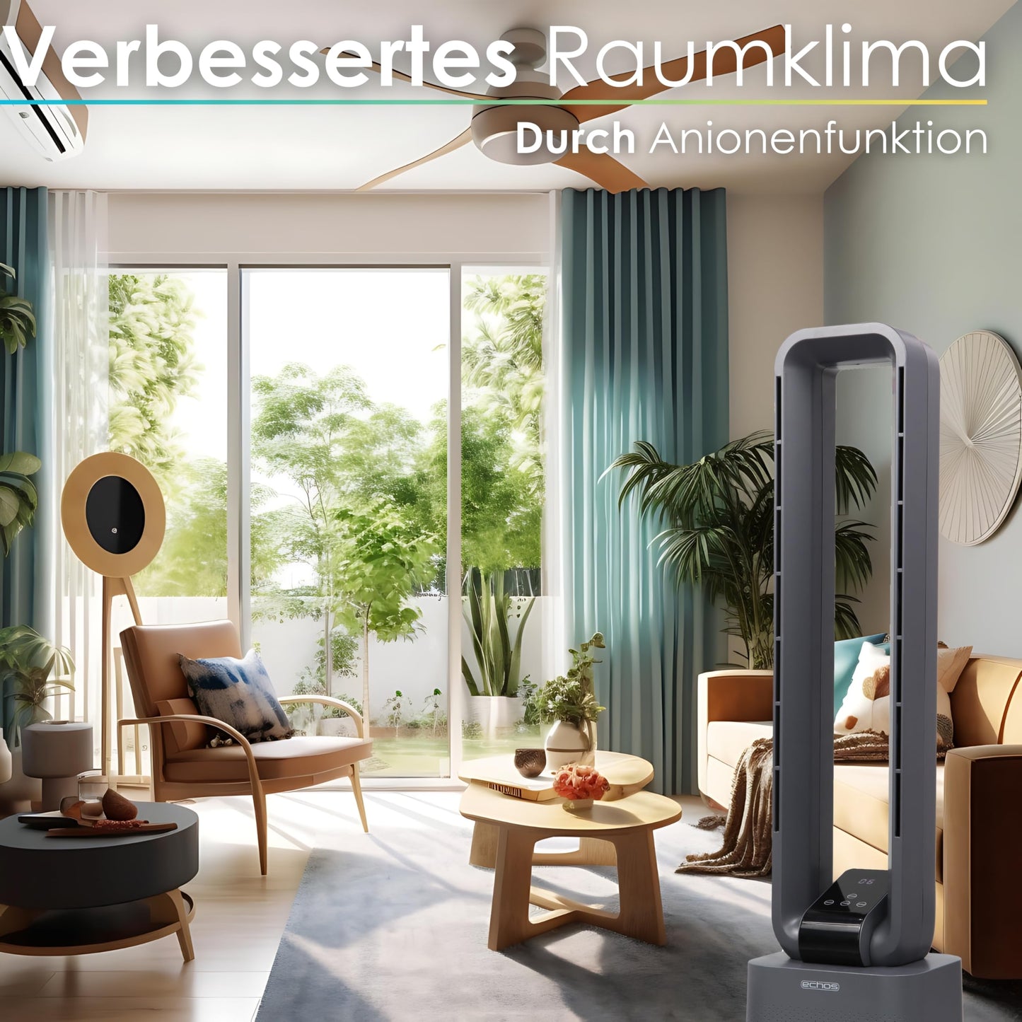 Echo's tower fan extremely quiet fan quiet DC motor remote control oscillating LED display 3 modes 12 levels tower fan column fan stand fan air cooler 15h timer tower fan