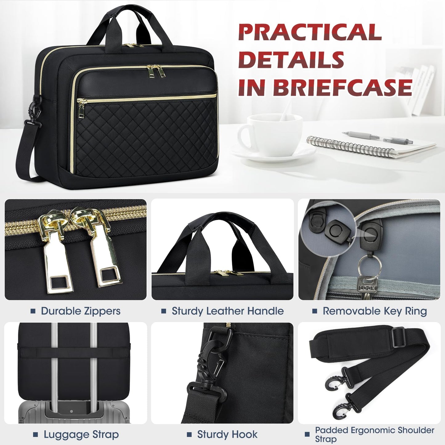 NEWHEY 17.3 Inch Laptop Bag for Women Briefcase Computer Bag Business Notebook Case Waterproof Shoulder Bag Crossbody Bag for Business Black.