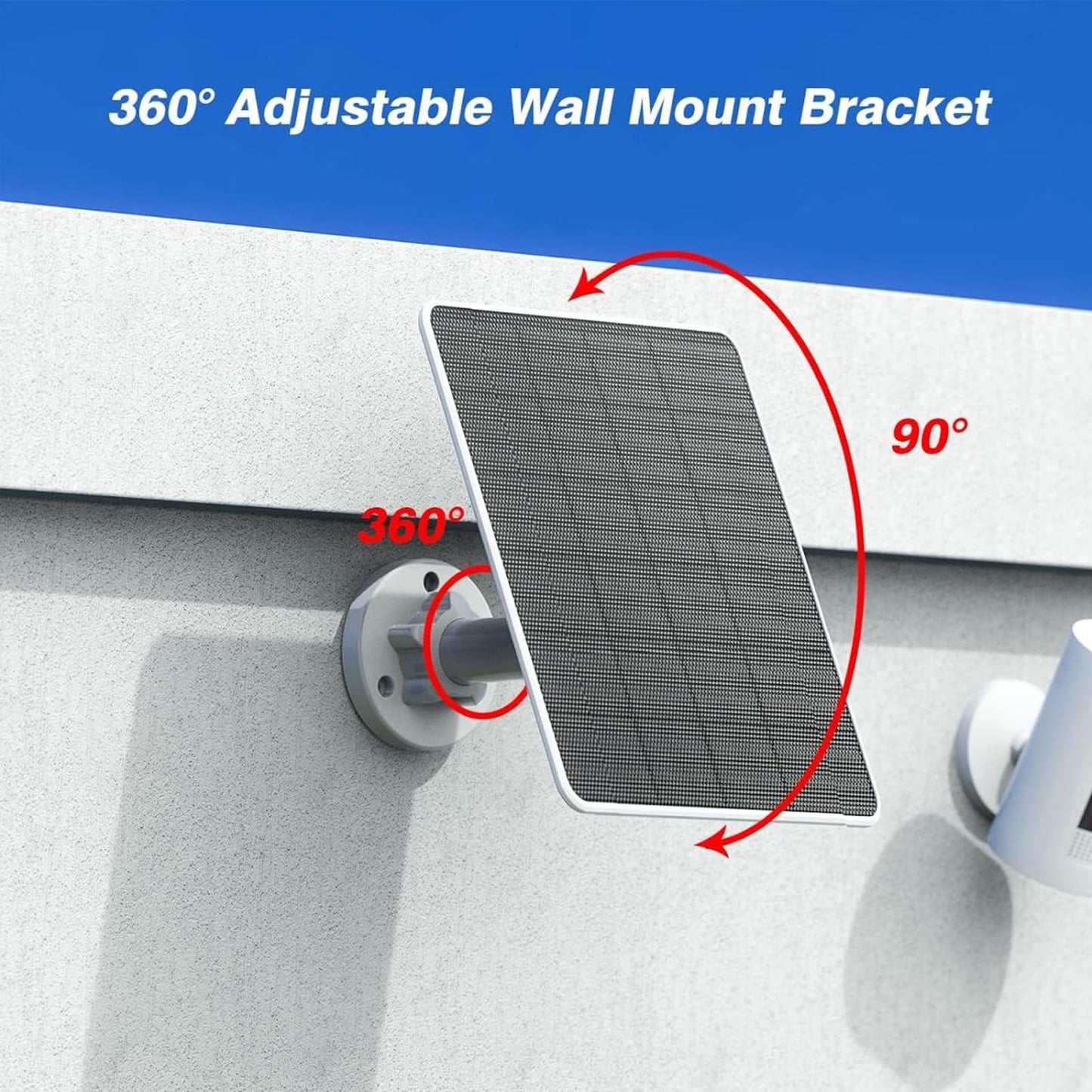 Solar panel charger for Ring Spotlight Cam and Ring Stick Up Cam, IP65 waterproof solar panel with 5V 10W charging, 9.8ft long cable (CSP4W-DC-W).