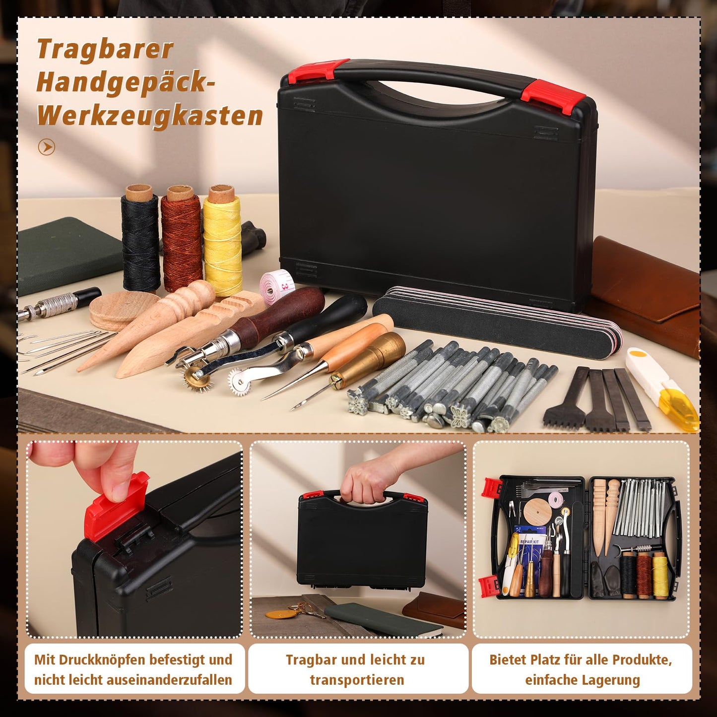 50 pieces Leather Tools and Accessories Set, Leather Tool Set with Storage Box, Leather Groover Stamp Perfect for Crafting Sewing Cutting