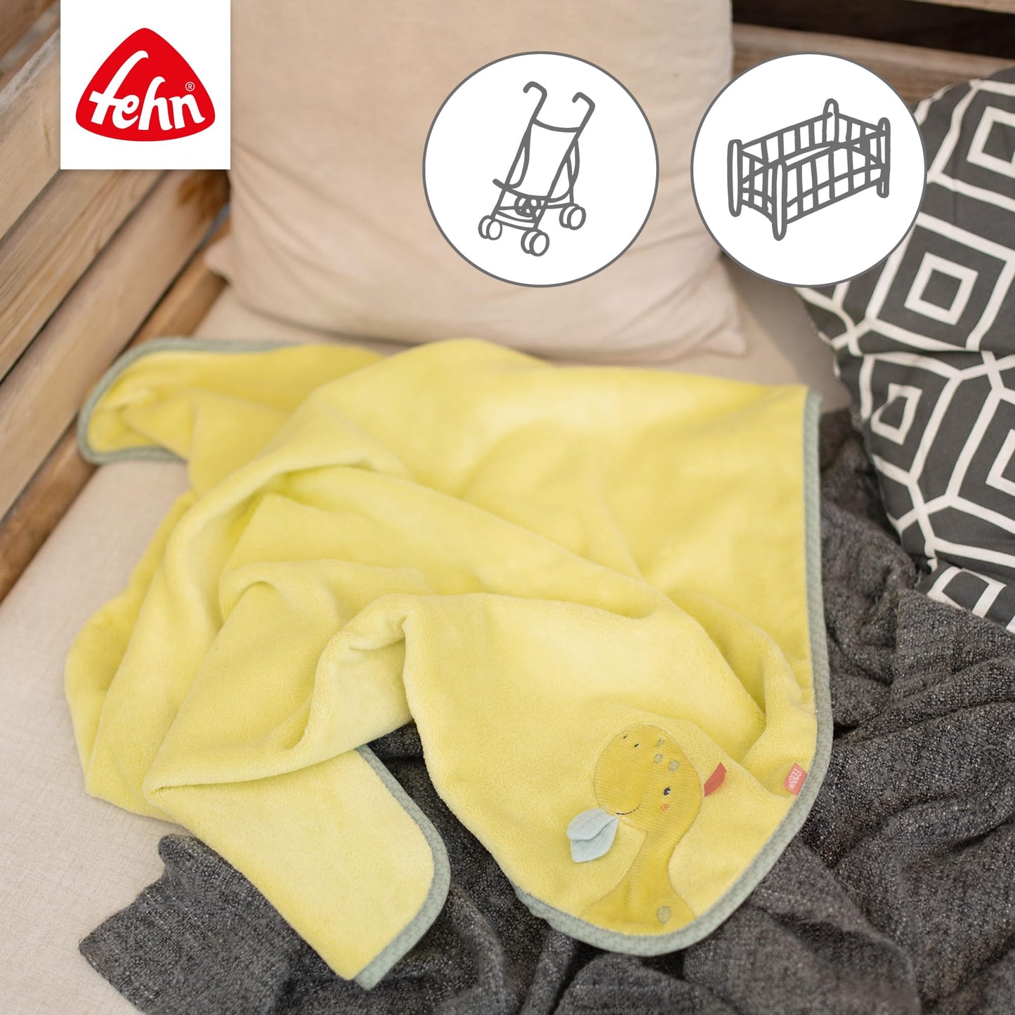 Fehn Cuddle Blanket Dino - Cuddly cuddle blanket for babies - Comforter & play blanket for stroller and car seat - perfect snuggle cloth and first blanket - For babies from 0+ months