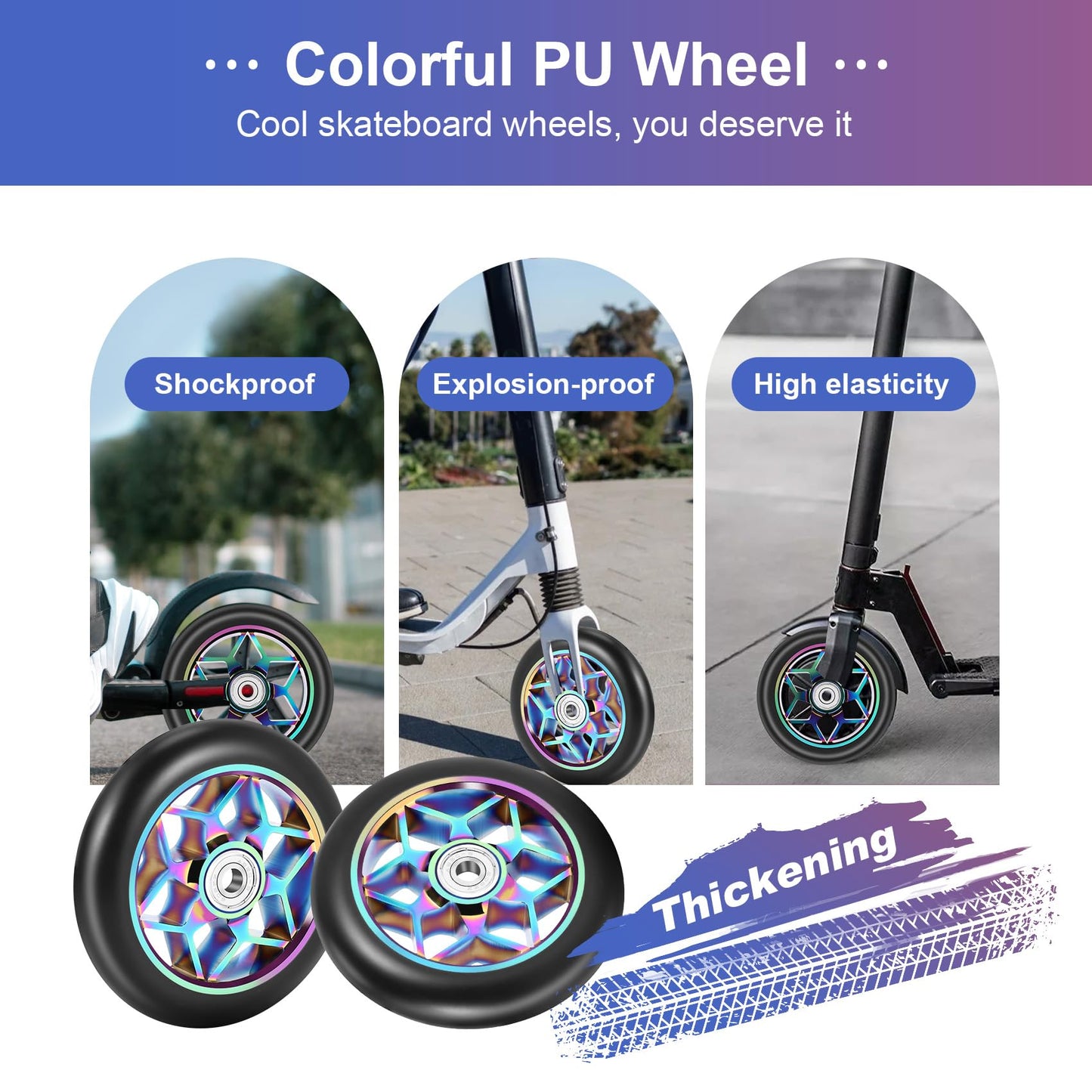 LEWITORS 2 pcs Stunt Scooter Wheels Scooter Replacement Wheels Roller Accessories 110mm Roller Pu Thick Stunt Car with Bearings for all kinds of Scooters(Black)