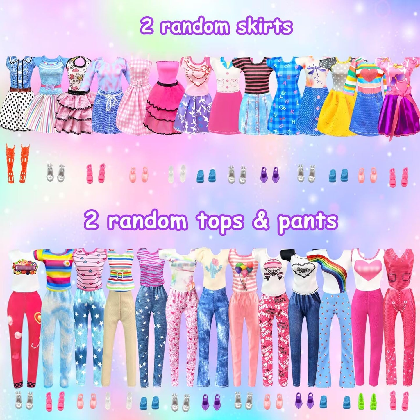75 pieces of clothing for dolls wardrobe Clothes Jewelry Accessories for 11.5 inch doll Girl doll Dresses with wedding gown Tops Pants Shoes Hangers Bags Gift Toy for girls