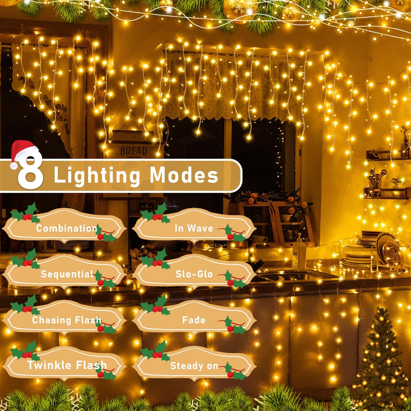 Auriostar Icicle Lights Outdoor 15M, 594 LEDs Christmas Lights Outdoor Warm White with Remote Control, Outdoor String Lights with Timer 8 Modes, Waterproof for Balcony Window House Christmas Decoration.