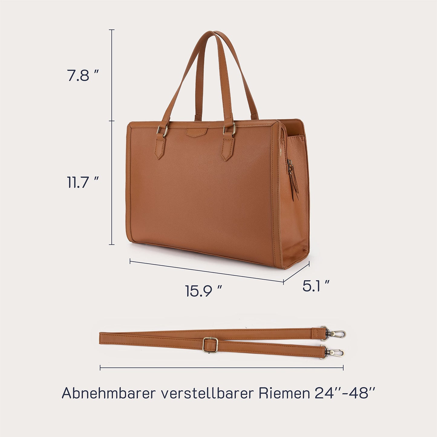 Missnine Laptop Handbag 15.6 Inch Laptop Bag Women's Teacher Bag Briefcase Shopper Large Work Bag Tote Bag Business Bag with 3 Compartments for Office School, Brown