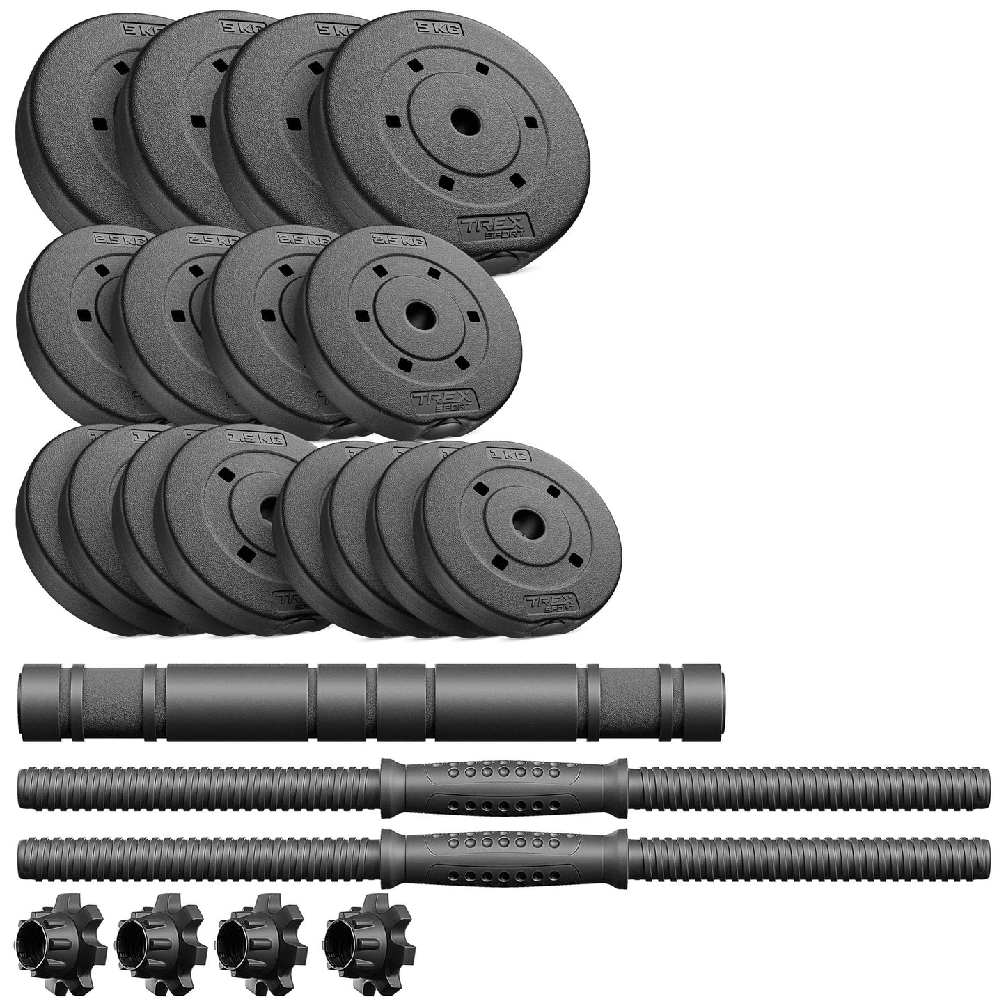 TREX SPORT Dumbbell Set | 2 sets of dumbbells & barbell | 20kg 40kg dumbbell set with connecting tube - 40kg (2x20kg)
