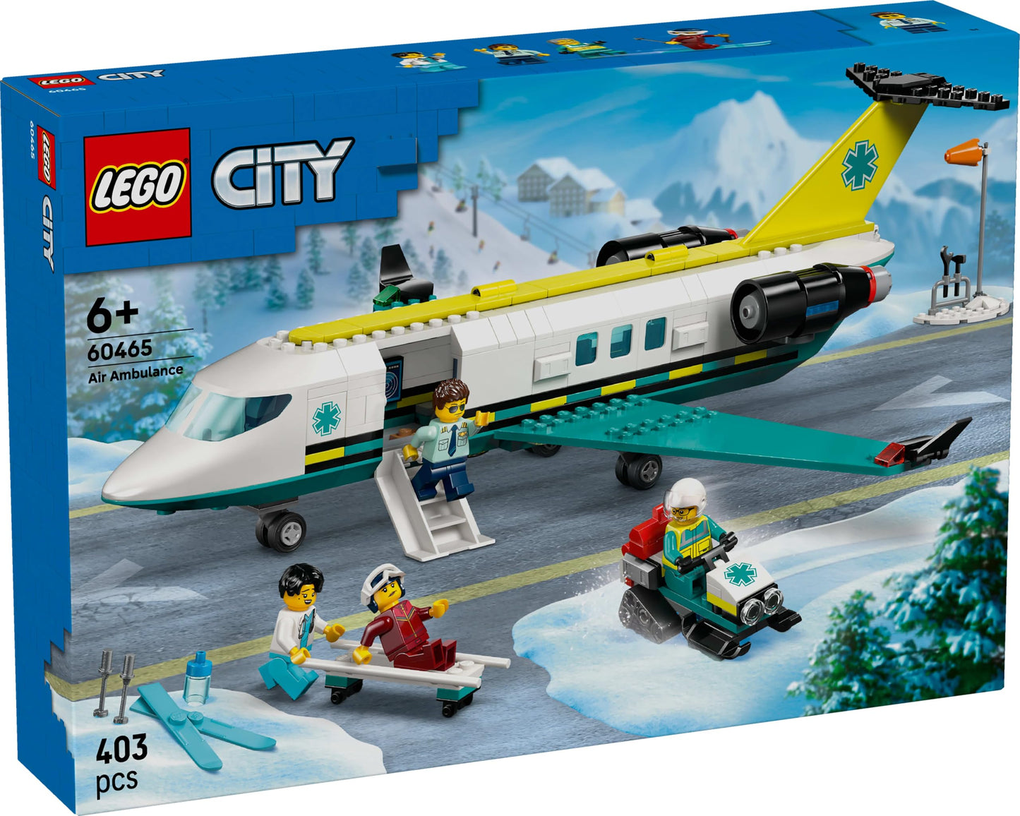 LEGO City Emergency Rescue Plane – set with airplane, snowmobile, and 4 minifigures: paramedic, pilot, doctor, and skier – great gift for kids aged 6 and up – 60465