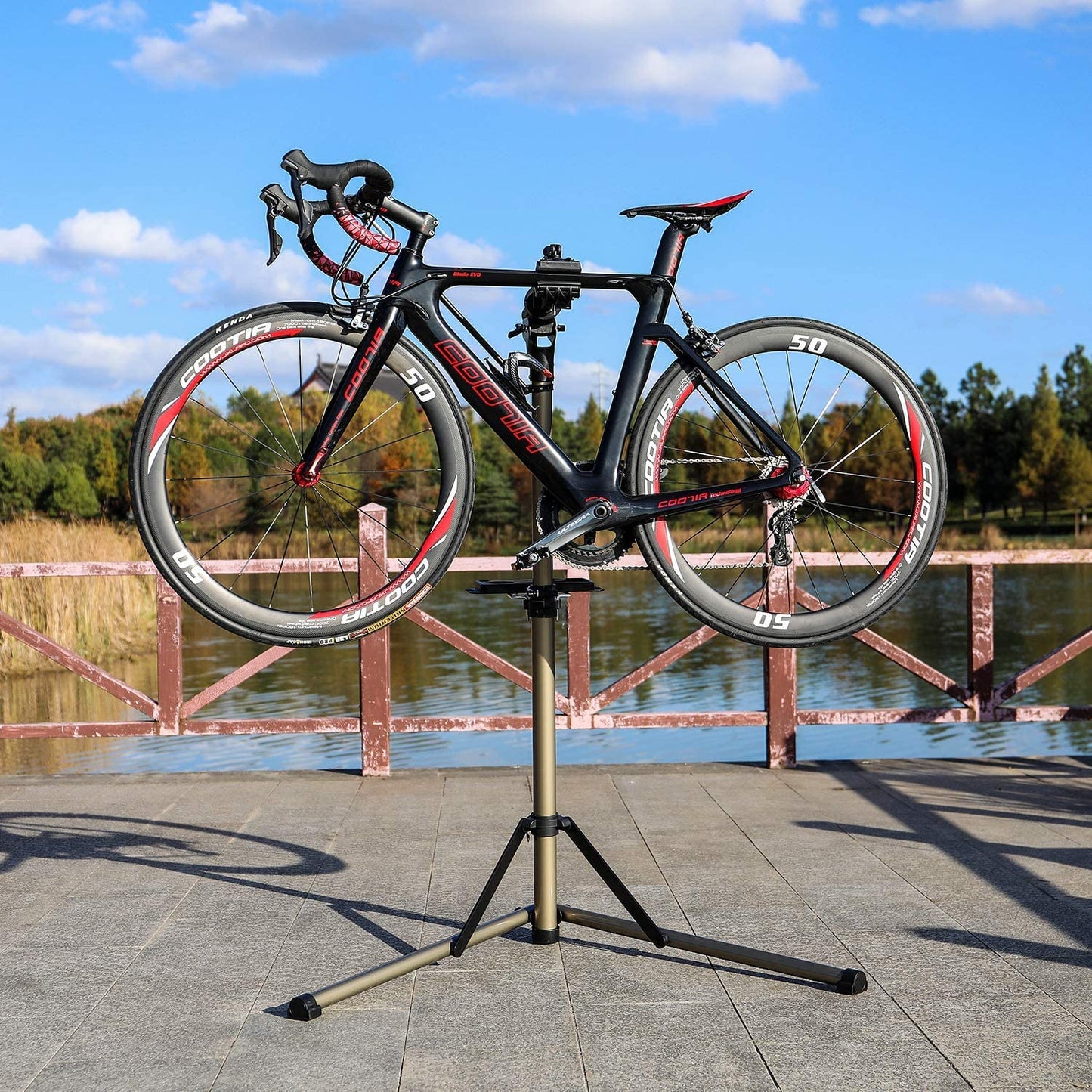 CXWXC Bike Repair Stand, Aluminum Folding Bicycle Assembly Stand for E-Bikes/Mountain Bikes. Bike Repair with Magnetic and 360° Rotatable Head.