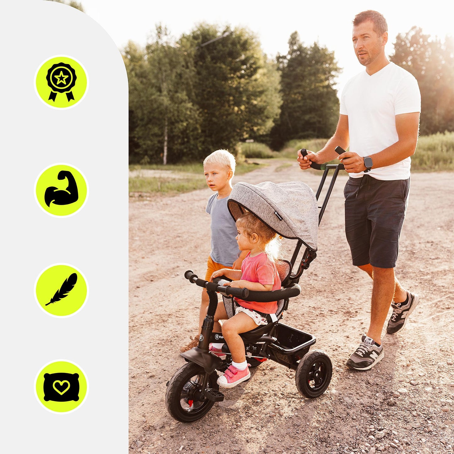 HyperMotion tricycle from 1 year with push bar - 3-in-1 children's vehicle for 1-4 years, up to 20 kg - with height-adjustable parent handle and push handlebar, Grey