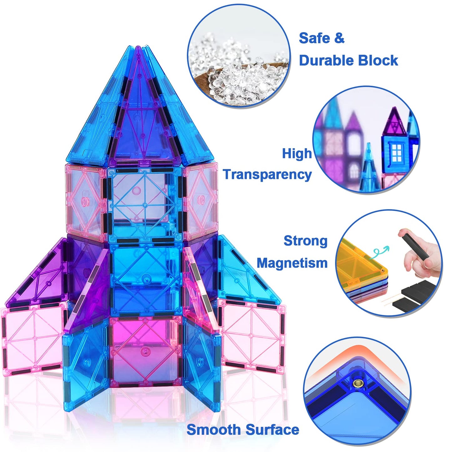 Magnetic building blocks 102 pieces Magnetic building toy for ages 3 years and up Magnets for kids Magnetic toys with Ferris wheel/2 cars Montessori children's toy for ages 3-9 years old Boy Girl Gifts