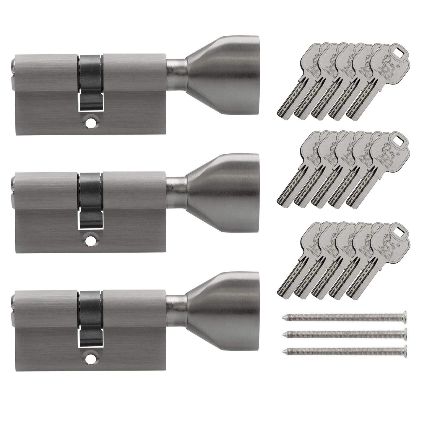 3x Euro Cylinder KSN 60 mm 30/30 Keyed Alike with 15 keys