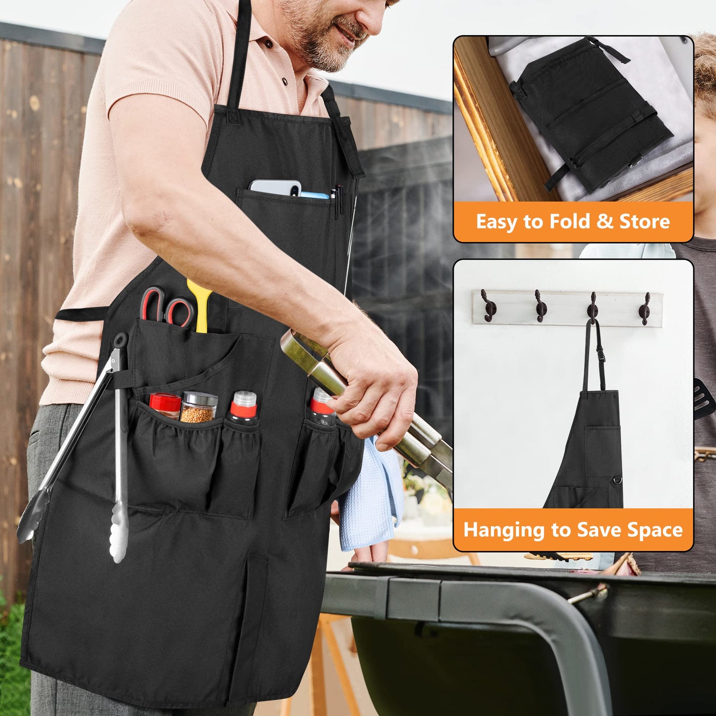 HODRANT BBQ grill apron, cooking apron for men with pockets and slit hem, kitchen apron with adjustable neck and waist straps, aprons for cook, painter, carpenter. Apron only.