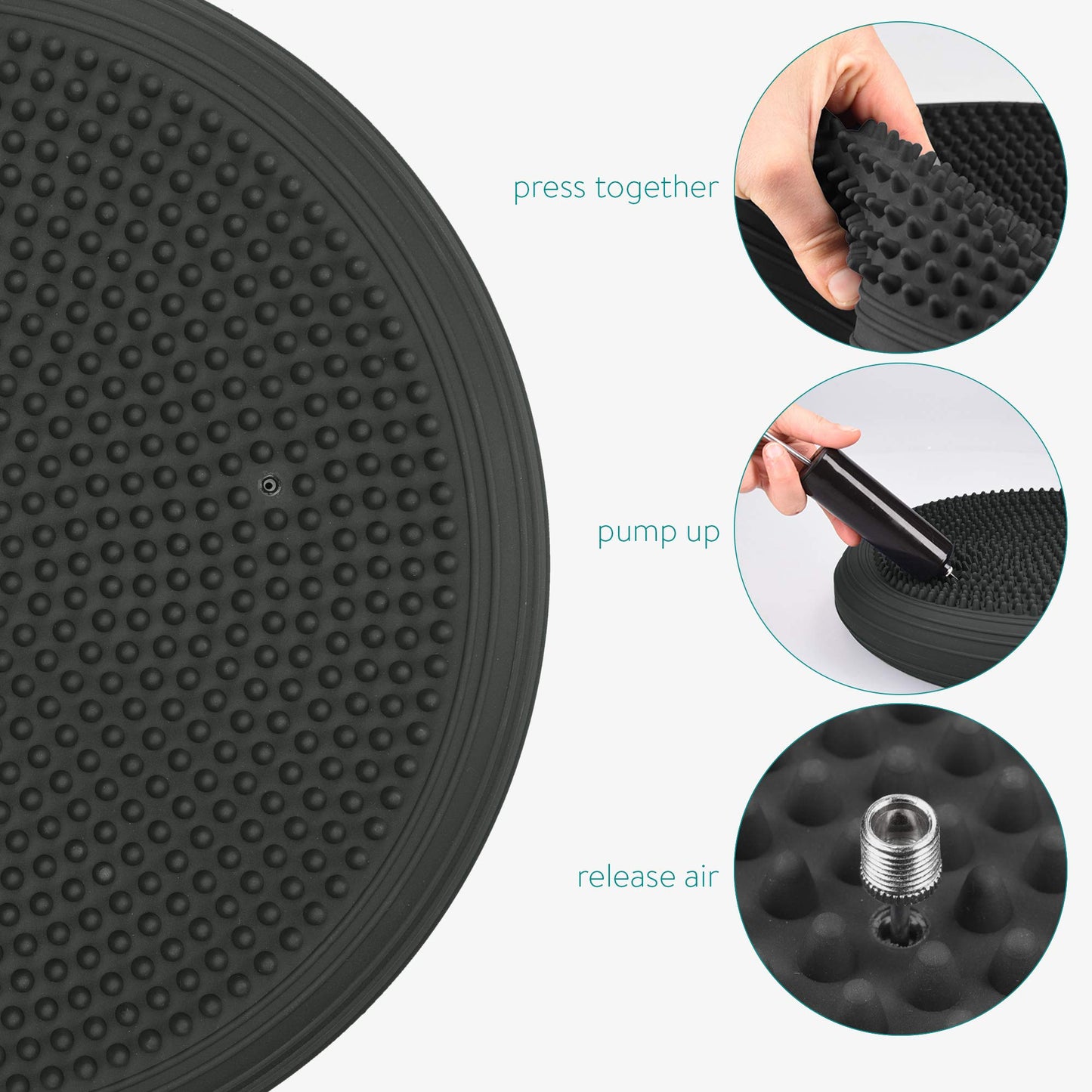 Navaris balance cushion ball seat cushion with air pump - balance mat cushion seat cushion back training - knobs and smooth