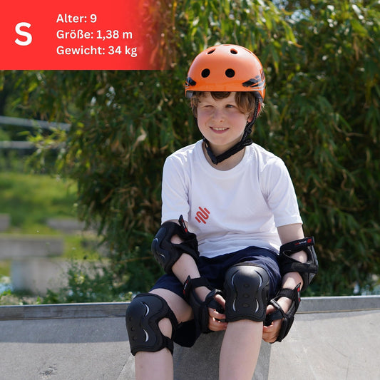 SKATEWIZ Kids Inline Skate Knee Pads - Knee and Elbow Guards - Protectors Set - Skateboard, Roller Skates, BMX, Scooter - IMPACT Size XS Black