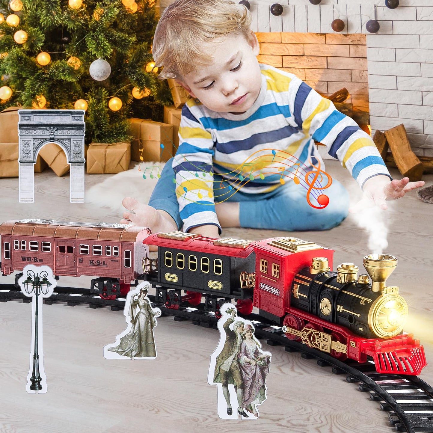 Electric Train Toy, Christmas Train Set, Electric Train Set for Kids, Steam Train Toy with steam, sounds, and lights, Creative toy for kids aged 5 6 7 8 10 12+ years