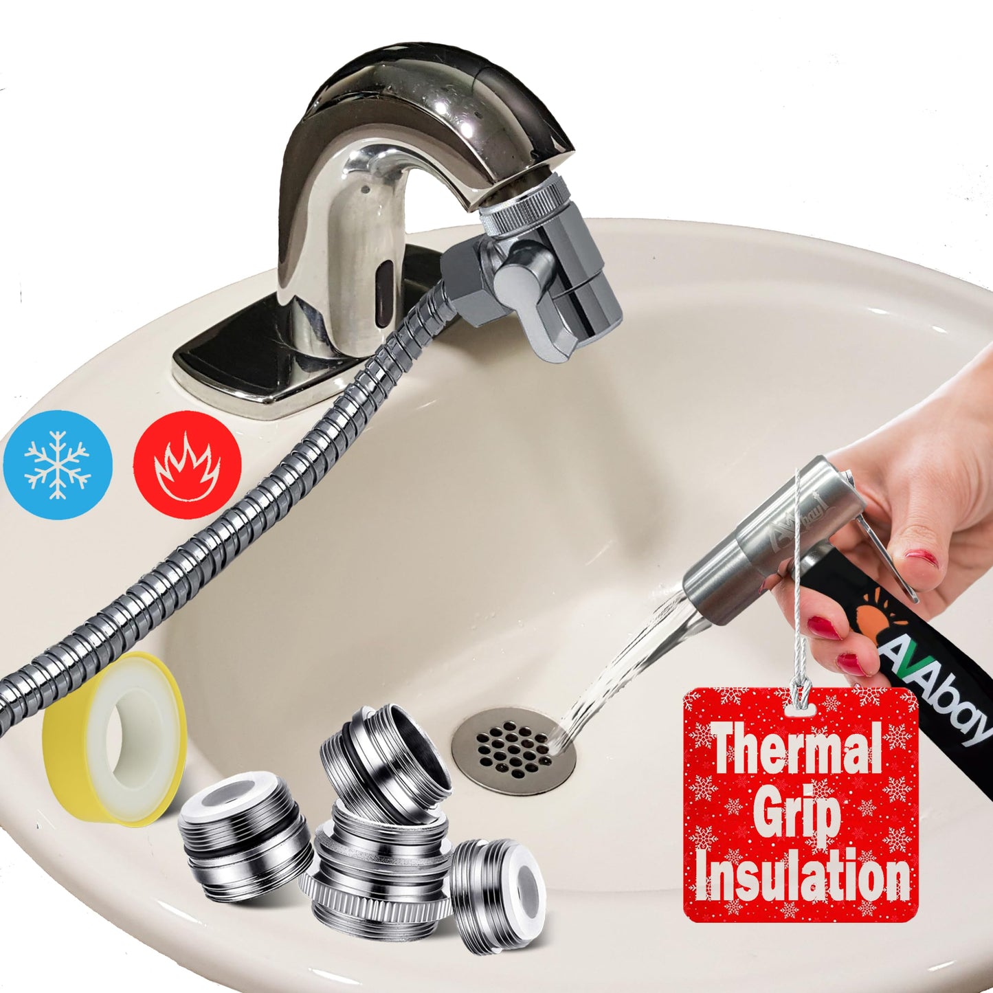 AVAbay® hand shower for toilet, bidet attachment for hot and cold water, long 203.2 cm hose, perfect for female hygiene, cloth diaper, bathroom toilet cleaning.