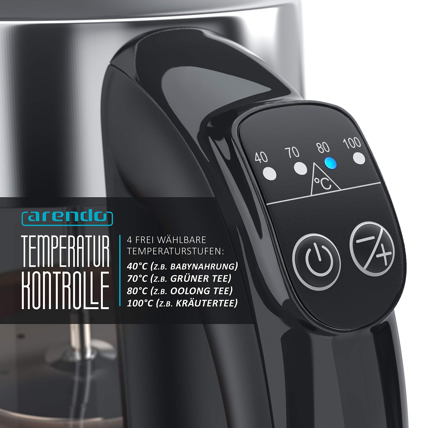 Arendo - Glass water kettle with temperature setting and tea infuser - Adjustable temperatures 40, 70, 80, 100 degrees - 1.7 liters - Auto shut-off - Keep warm function