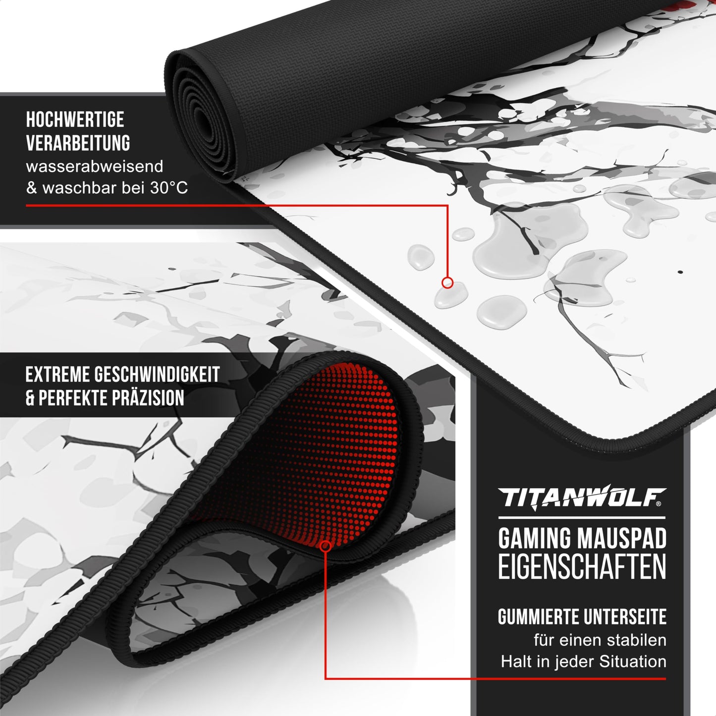 Titanwolf XXXL Oversized Mousepad 47x24 inches, Gaming Mousepad Large, improved precision and speed XXXL, for Logitech mouse and keyboard, Japan Ink Painting