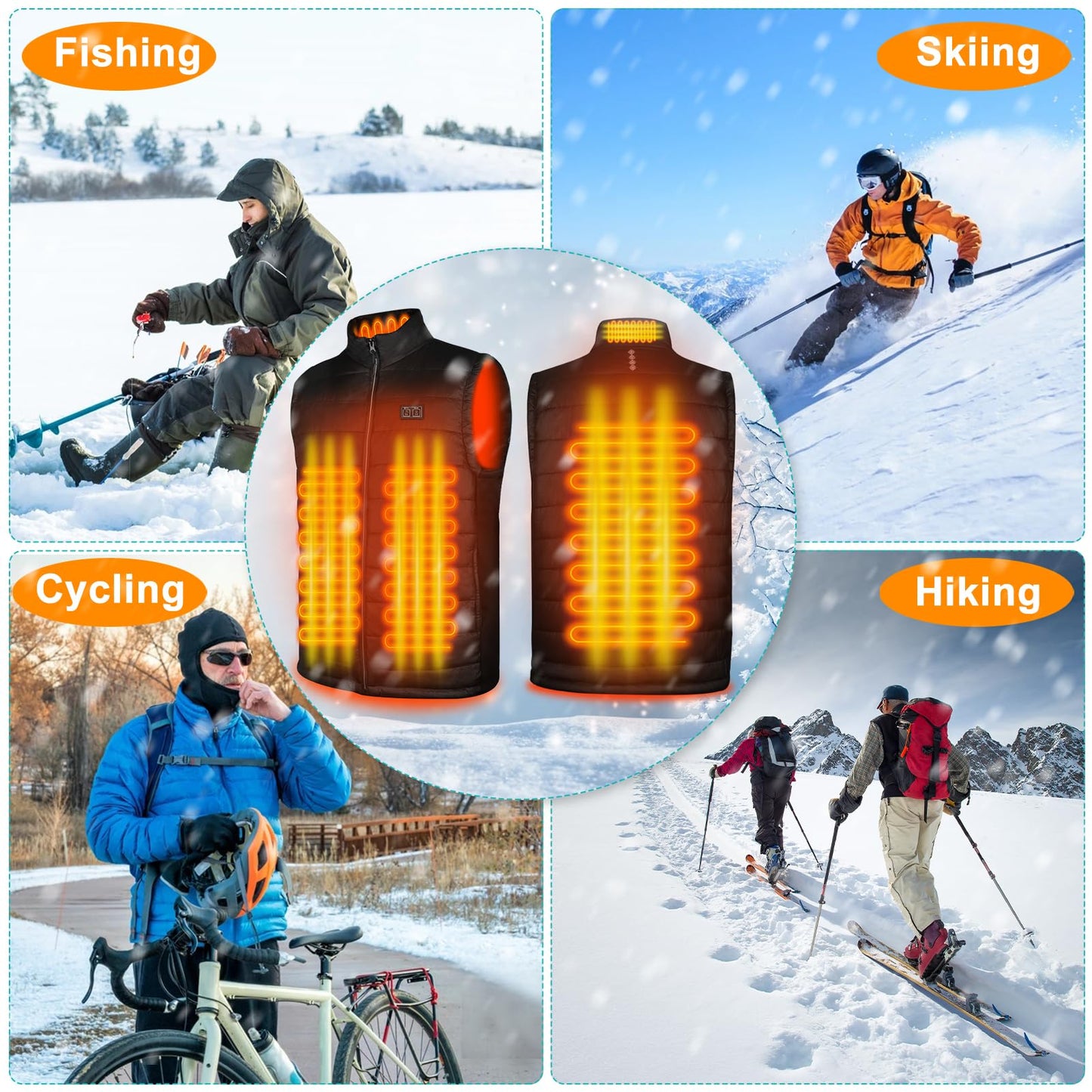 AFUNSO Heated Vest for Men and Women, Lightweight Outdoor Heat Vest for Hiking, Temperature Control Heating Zones Heated Collar, Jogging, Camping, Skiing, Fishing (Battery Not Included) - XL