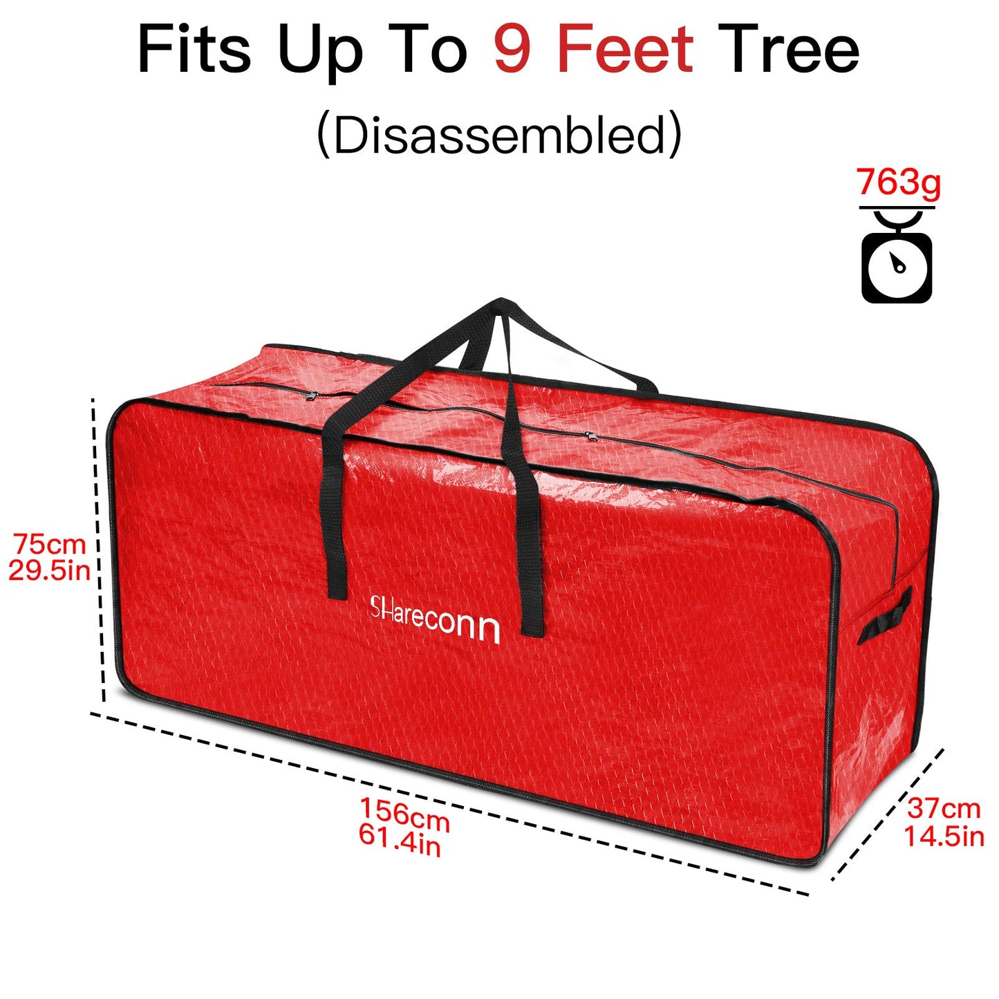 Shareconn Christmas Tree Storage Bag, Waterproof and Tear-Resistant Breathable Storage Bag Christmas Tree Transport Cover Trees Pine Tree Storage Bag - Red