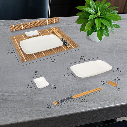Exact EX-SG 10 Piece Sushi Set - 2 x Sushi Plates, 2 x Dip Bowls, 2 x Bamboo Sushi Rolling Mats, 2 x Bamboo Chopstick Rests, 2 Chopstick Sets - Beautifully presented in a gift box.