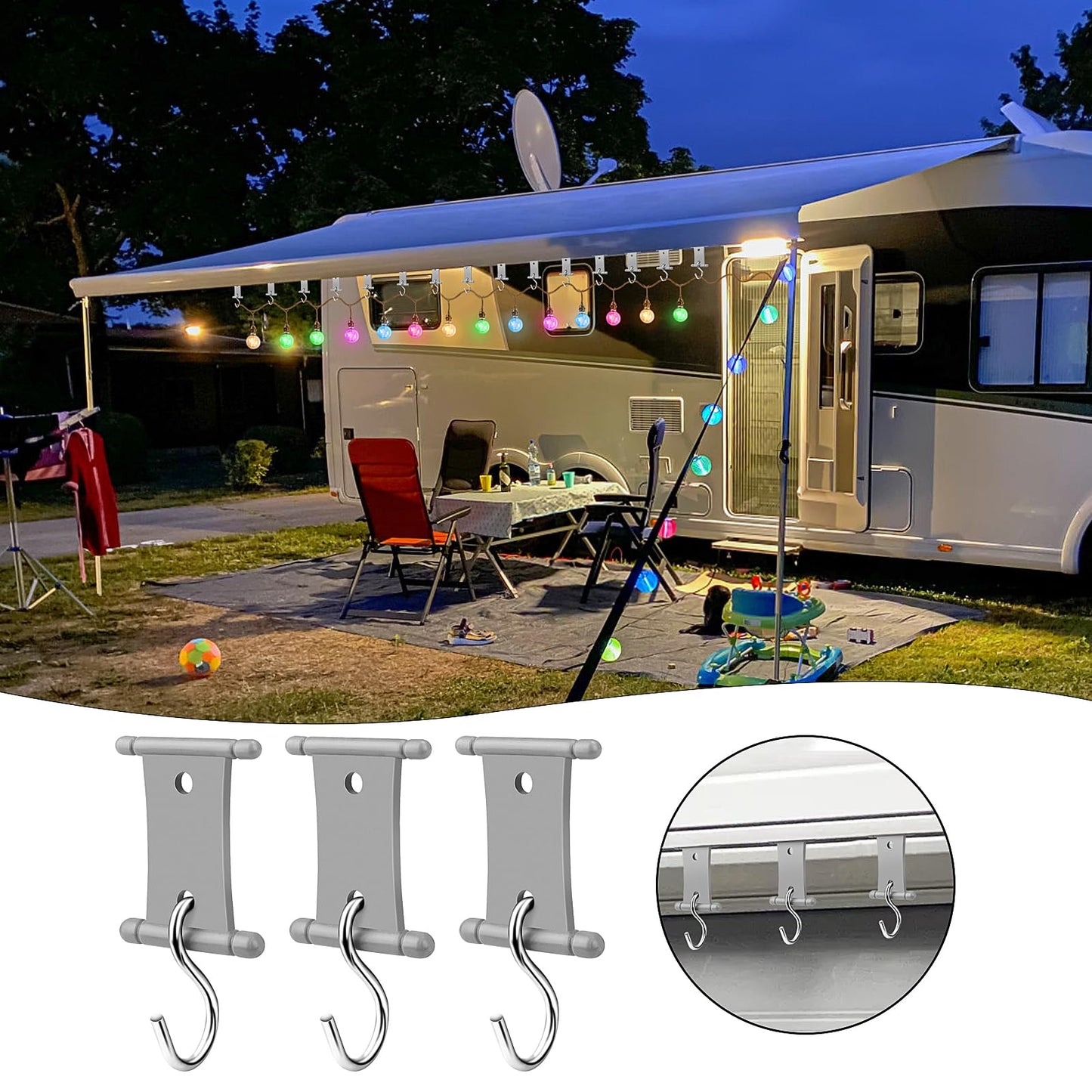 Homgaty Kederleiste Hooks, 16 set RV Awning Hooks for Keder Rail 5/6mm and 7/8mm, Camping Awning Hooks Keder Rail Accessories for Motorhome, Caravan, Camping Tent
