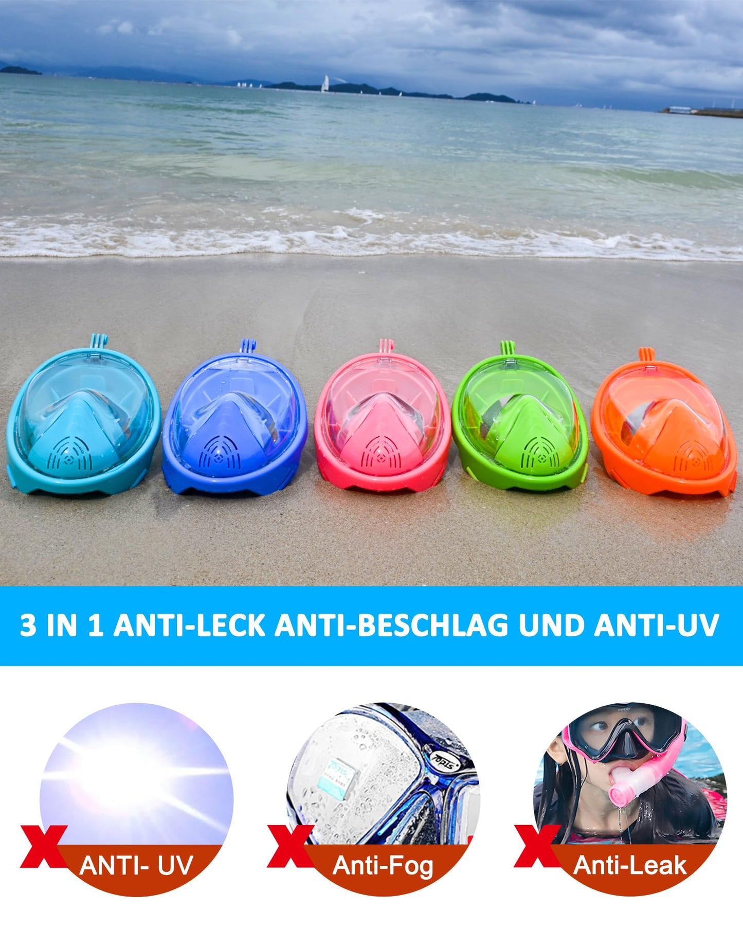 HINATAA Kids Snorkel Mask, 180° Panoramic View, Easy Breathing, Full Face Snorkel Mask, Anti-Fog and Leak-Proof, Suitable for Kids aged 4-15 (Green)