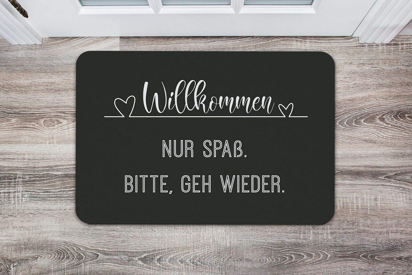 Mug distillery doormat with the saying Welcome Just Kidding Please LEAVE - funny doormat - for indoor & outdoor - washable - German quality.