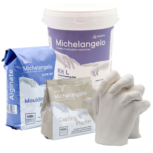 Algaplay Michelangelo KIT Handprint Set for couples. Alginate plaster kit. Creative gift idea for wedding, Mother's Day, anniversary, and birthday. (KIT L 2 hands)