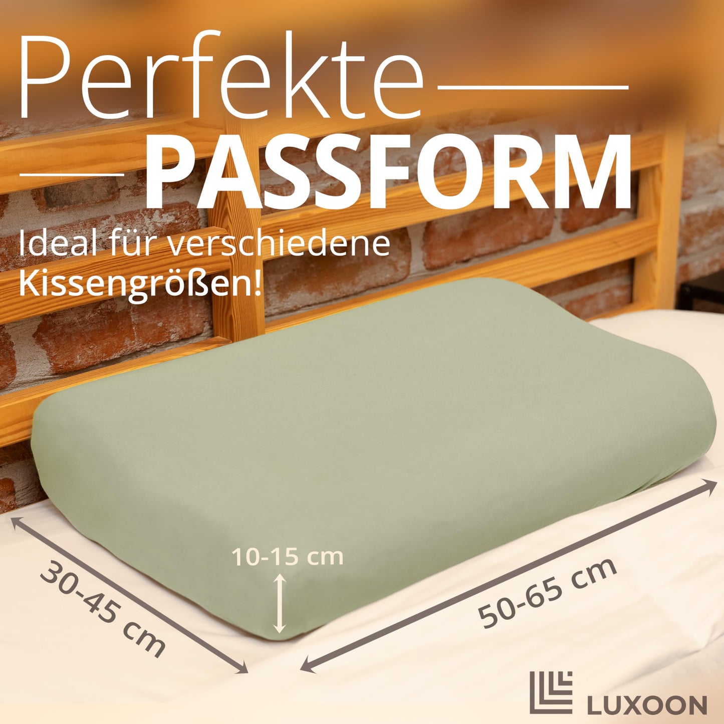 Luxoon pillowcase for health pillows - 95% cotton / 5% elastane, breathable and skin-friendly, washable, for comfort and hygiene 2-pack 30-45 x 50-65 cm, sage green