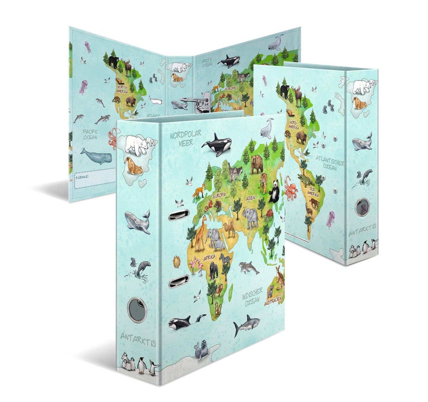 HERMA A4 World Map Set of 10 folders, 7 cm wide, ring binders with kindergarten motifs, colorful files with interior print for boys, girls, and children.
