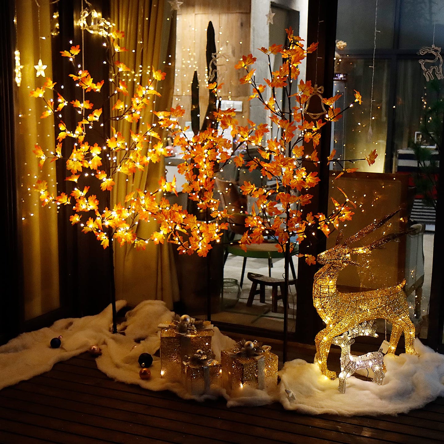 CCLIFE LED Light Tree Indoor Outdoor Christmas, LED Tree Indoor, Maple Leaf Light Decoration, Warm White, IP44, 150cm, 120LED, CushHom