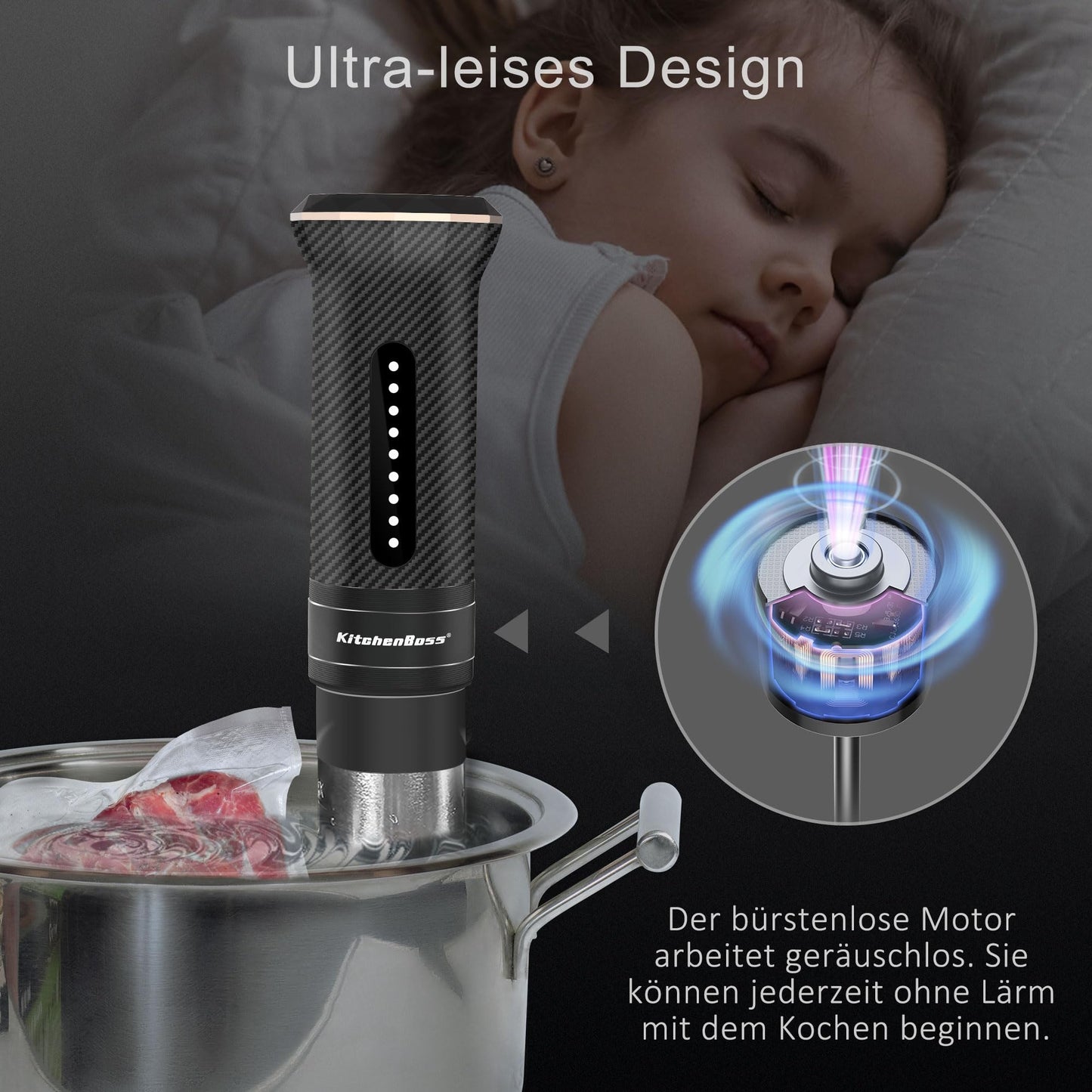 KitchenBoss Sous Vide Cooker Stick Precision Cooker: G300T Temperature Setting IPX7 Waterproof LED Touch Display Immersion Circulator 3D Circulation with Timer
