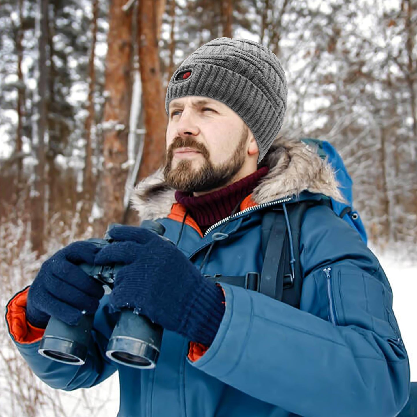 Svpro Heated Knit Hat, Rechargeable Heated Beanie Washable Electric Warm Winter Hat Men Women Thermal Thick Fleece Skull Cap for Skiing Cycling Hunting