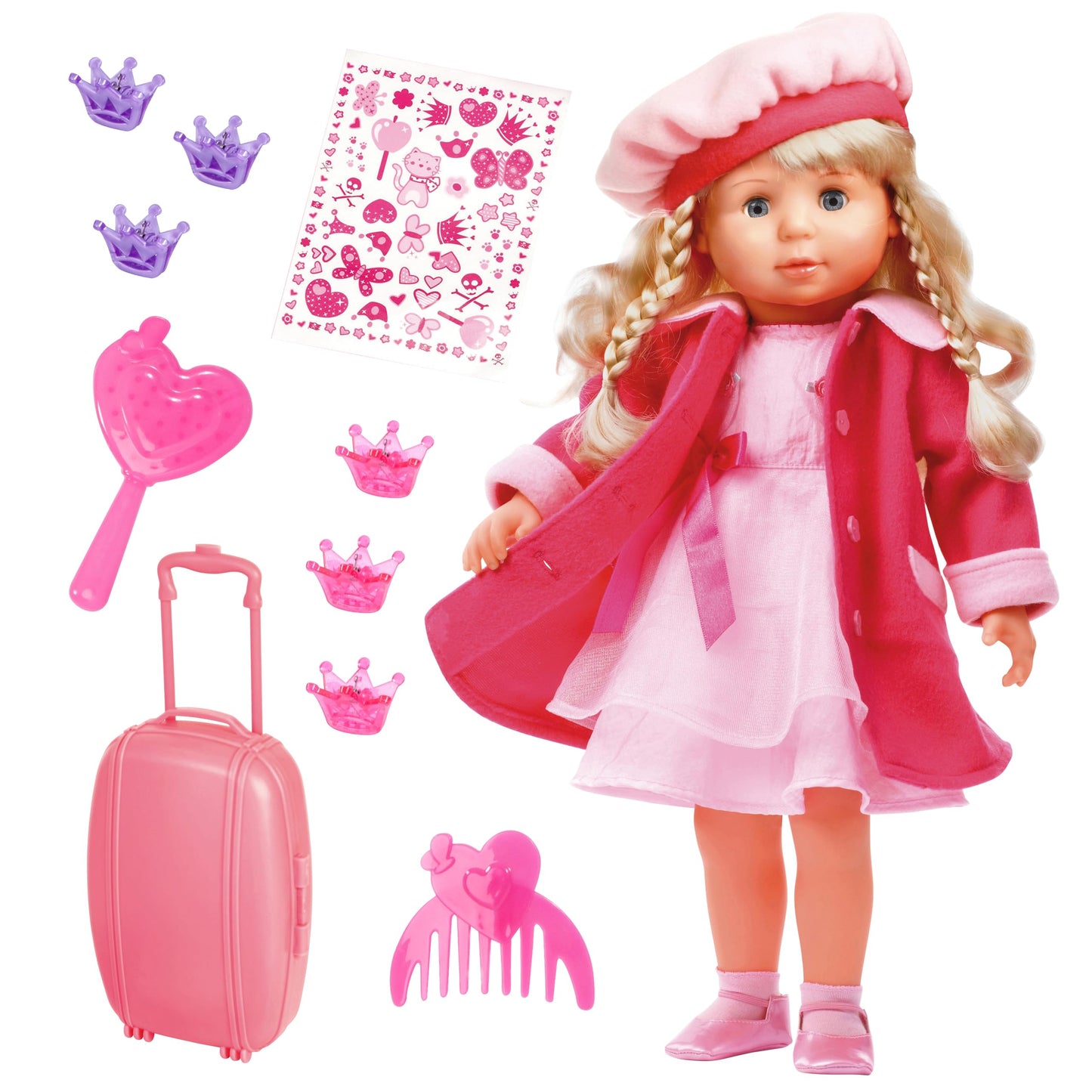 Bayer Design 94635AA Interactive Doll Charlene with Hair and Sleeping Eyes, speaks and sings 90 phrases, 2 poems, and 8 songs, 46cm, Pink.
