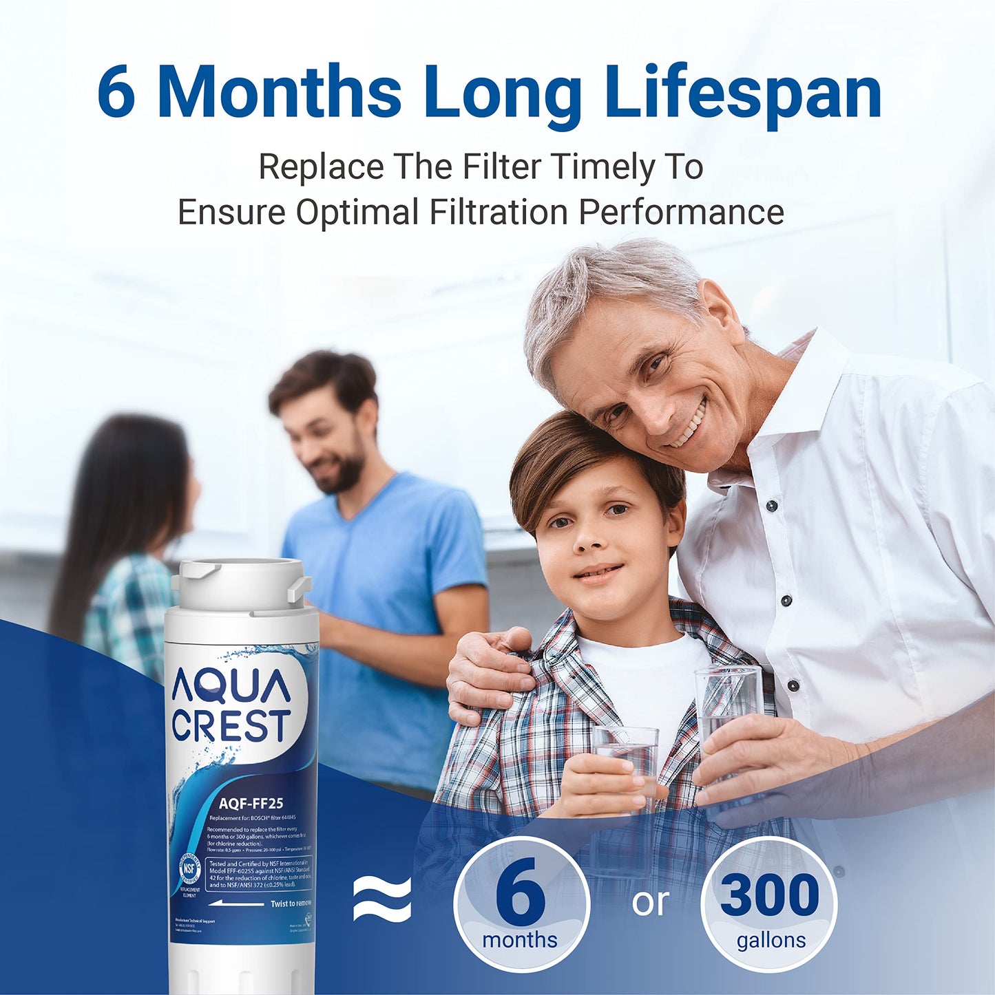 AQUACREST 644845 refrigerator water filter compatible with Bosch Ultra Clarity 644845, fits Siemens Bosch Neff 740560 9000077104.