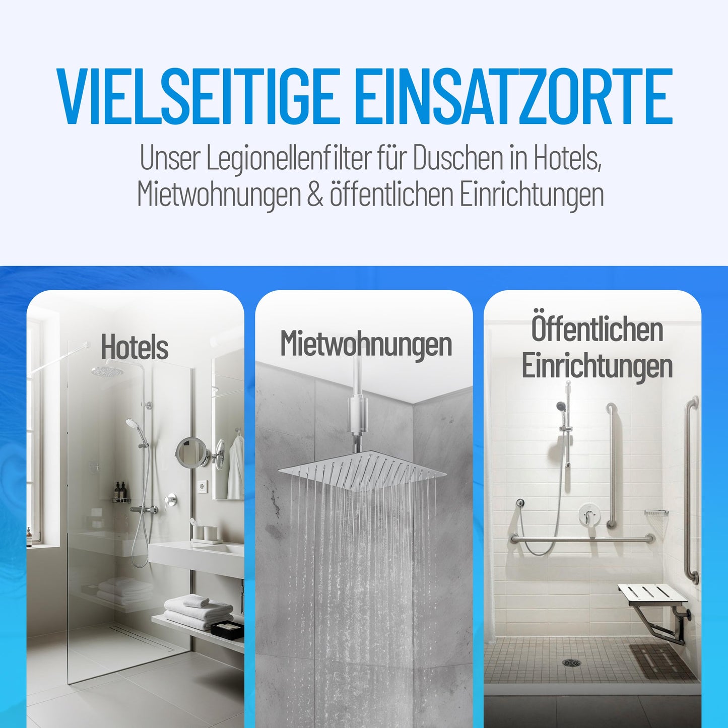 sanquell Legionella filter shower bathtub Longlife | Certified | Complete set | Replaceable filter | Instant protection for apartment, hotel | Stylish & discreet chrome
