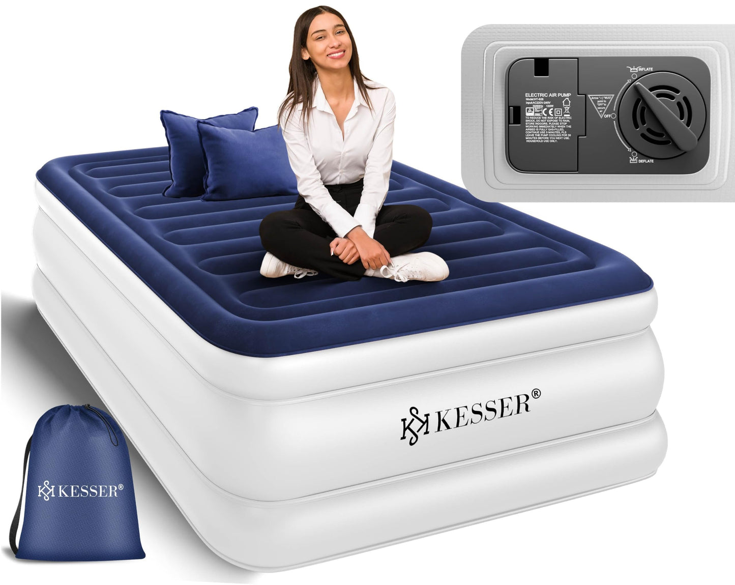 KESSERยฎ Inflatable Mattress Airbed Self-Inflating Guest Bed with Built-In Electric Pump, Air Mattress for Camping or Home Use with Bag, Suitable for 1 Person - 203 x 95 x 51cm
