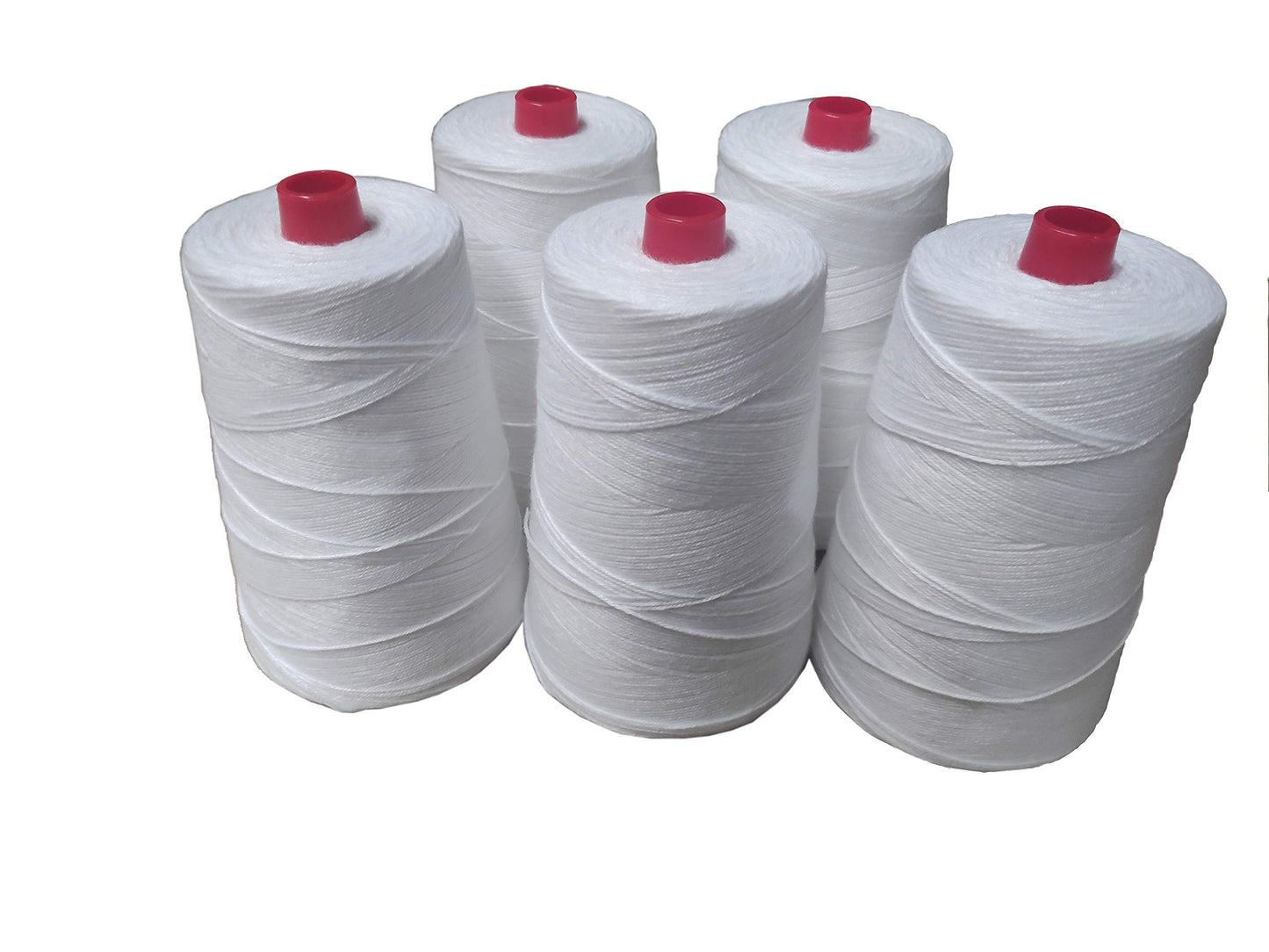 PAMPOLS pack of 5 rolls of thick polyester yarn for bag sewing machine | High strength rope for closing | Bags 5 cones of 20/4 of 200gr | White (White)