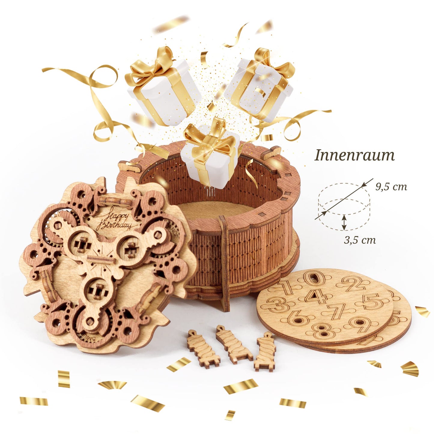 iDventure Happy Birthday Puzzlebox. Personalized birthday gift. Mechanical treasure chest. Escape room game 3D wooden puzzle puzzle. Brain teaser for adults and puzzle box for teenagers 14+