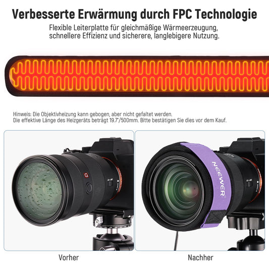 NEEWER USB 500mm lens heater with FPC, fast, even heating technology for DSLR camera lens telescope astrophotography, 3 temperature levels, prevents overvoltage/dew/mist/condensation, HW-30