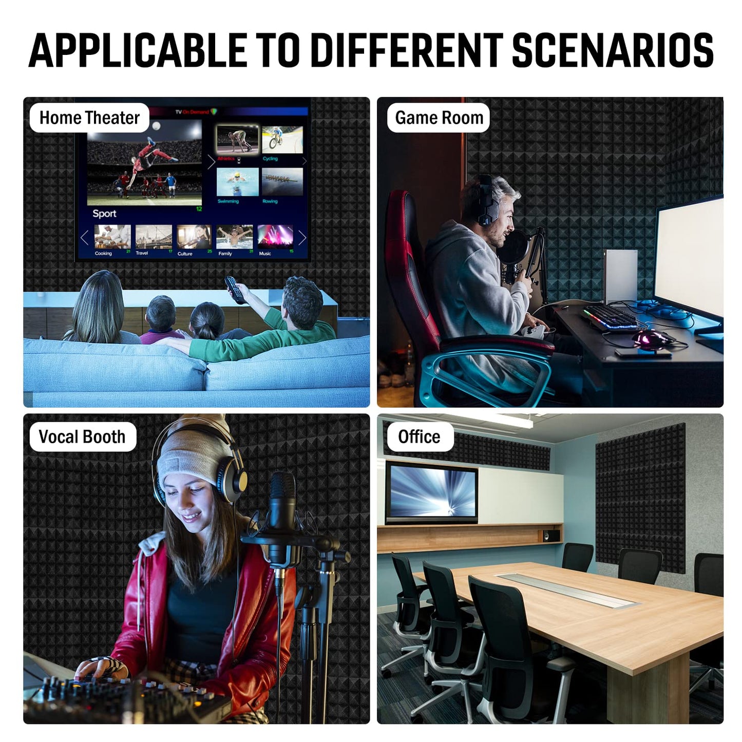 Acoustic Foam 12 Pieces Soundproofing High-Density Sound Absorber Wall Reduce Reverberation Noise for Podcast Recording Studio Soundproofing with 60pcs Stickers Included, 30x30x5cm.