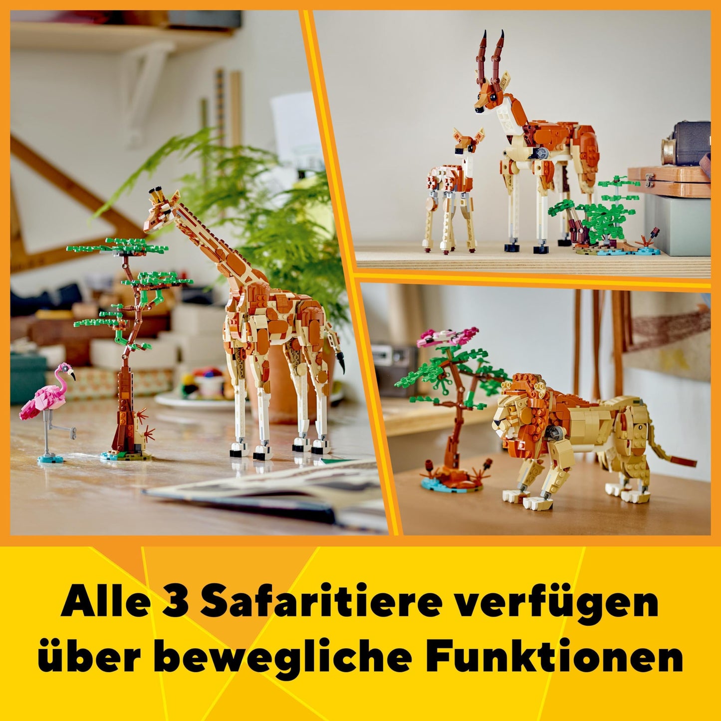 LEGO Creator 3in1 Safari Wildlife, creative set with animal figures, 3 build options: toy giraffe, gazelles, and lion, toy animals for girls and boys, nature gift for kids ages 9+ 31150